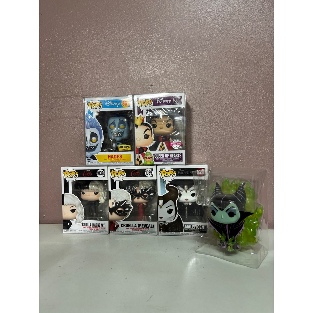 Disney Villains Funko Pop Lot Hades Queen of Hearts Cruella Maleficent 6 Figures